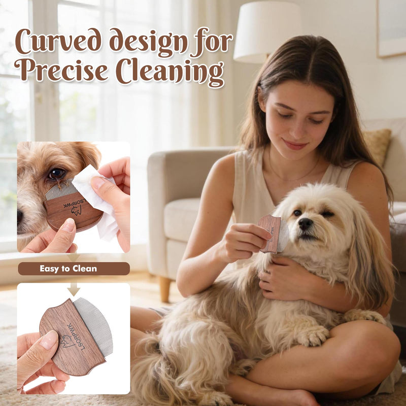 Eye Comb for Dogs & Cats,Wooden Tear Stain Remover for Pets,Gentle Grooming Tool with Rounded Tips,Flea Comb for Small Dogs.