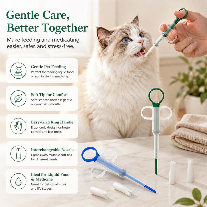 Tablet dispenser for cats, 4 pieces. Silicone and plastic tablet dispenser set. Swallowing aid for tablets and dogs. Medication administration at home. Pet care accessory. Practical.