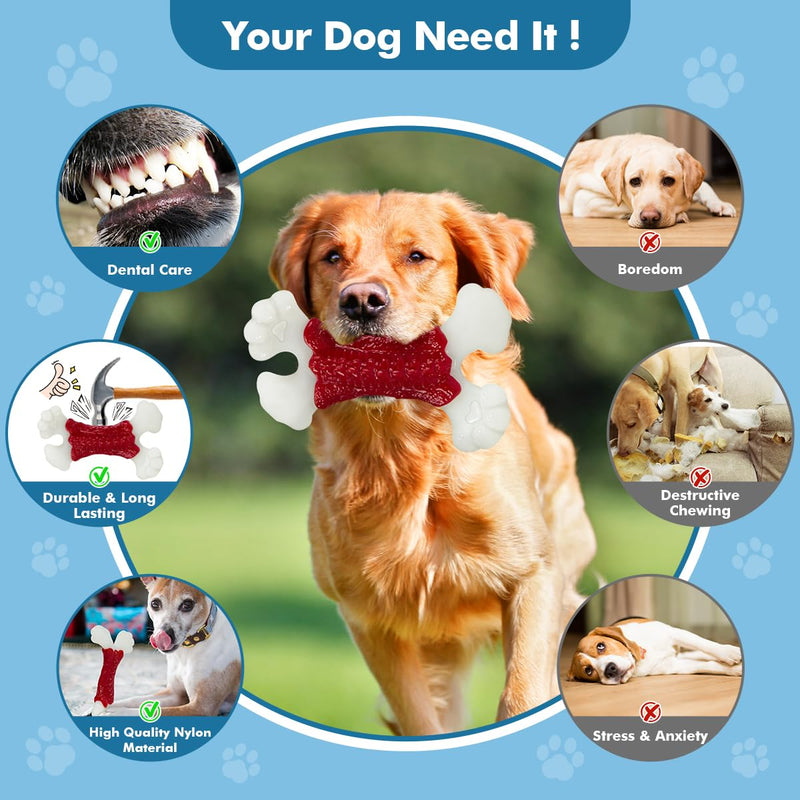 Dog Toys for Aggressive Chewers, Dog Toys for Large Dogs, Indestructible Dog Bones for Aggressive Chewers, Tough and Durable Dog Chew Toy, Real Bacon & Beef Flavors - PawsPlanet Australia