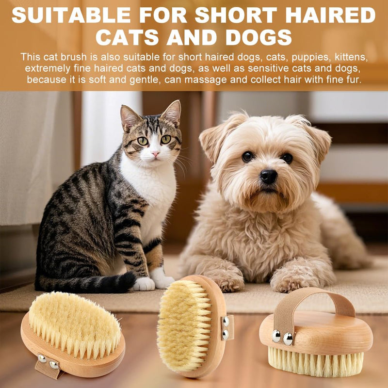 Soft Boar Bristle Pet Palm Brush for Short Haired Dogs and Cats, Ergonomic Pet Brush with Band, Natural Bristle Grooming Brus-h for Gentle Massage/Reduces Shedding(COLOR:Wood) Wood - PawsPlanet Australia
