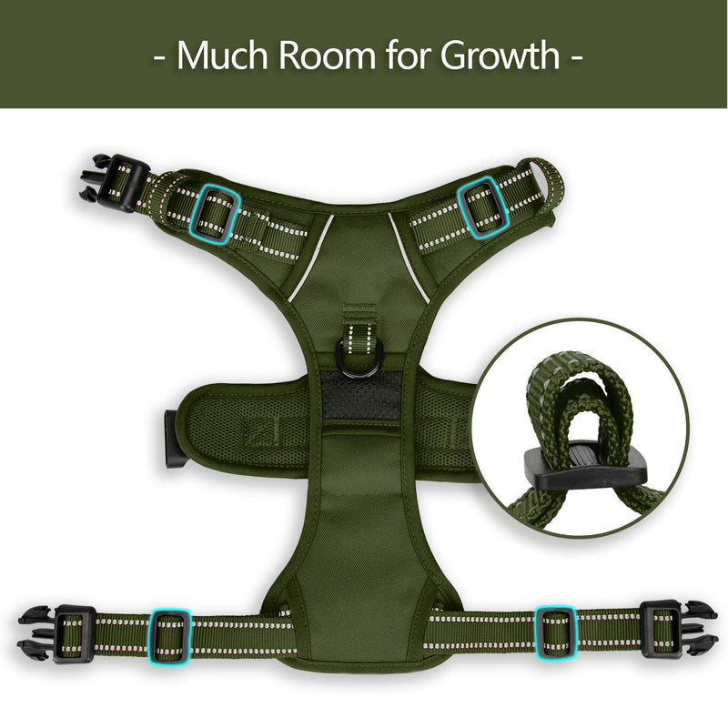 PoyPet No Pull Dog Harness, No Choke Reflective Dog Vest, Adjustable Pet Harnesses with Easy Control Padded Handle for Small Medium Large Dogs(Military Green,M) Military Green