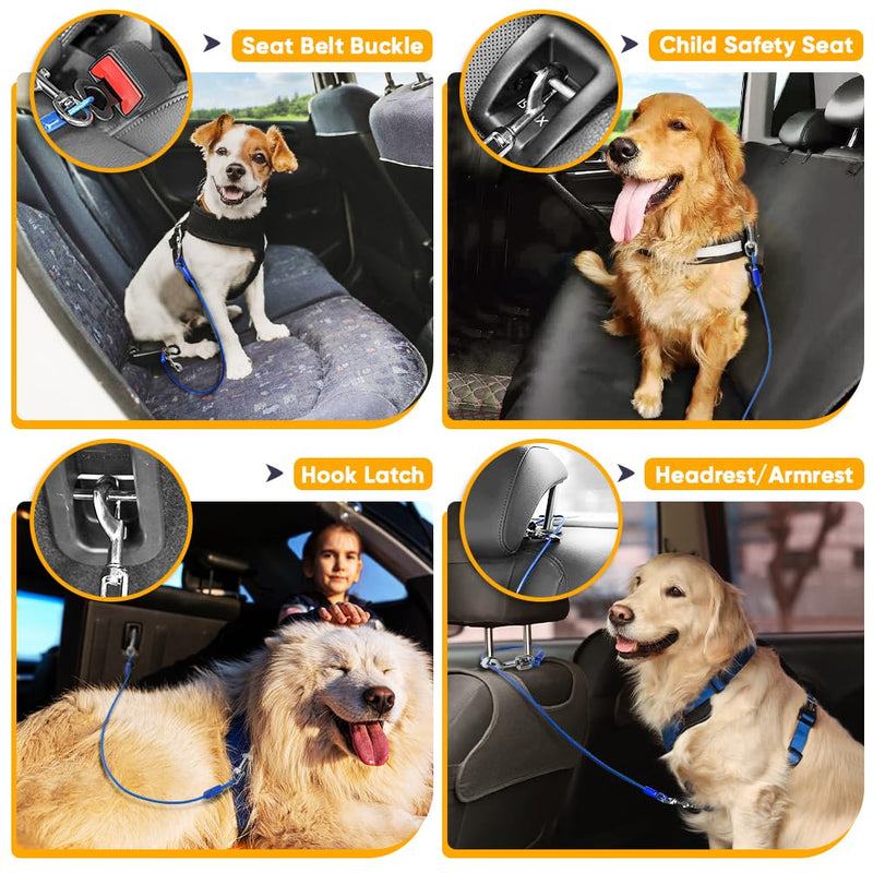 Petbobi Dog Seat Belt for Car - 2 Pack Chew Proof Durable Dog Seatbelt Tether for Small Medium Large Dogs - Metal Vehicle Harness Restraint with Double Clips and Latch - Dog Car Leash for Safe Travel 24 inch / 2 pack Blue