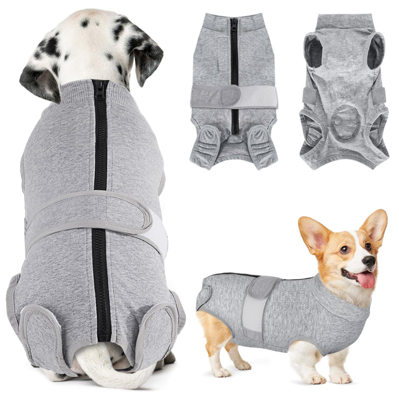 SlowTon Dog Surgery Recovery Suit - Zipper On Dog Onesies After Surgery for Female Male Dog, Abdominal Wounds Bandages Cone/E-Collar Alternative Dog Surgical Body Suit Anti-Licking (Grey,S) Small 1.Grey - 95% Cotton + 5% Spandex