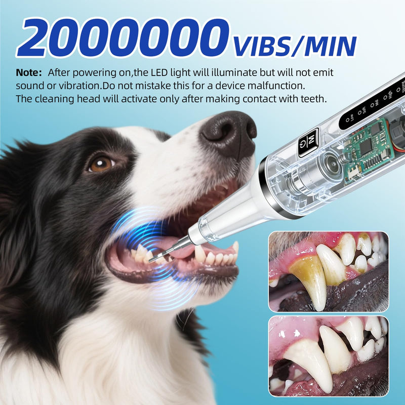 Ultrasonic Pet Plaque and Tartar Remover - Teeth Cleaning Kit with LED Light, 5 Modes, 7 Brush Heads, IPX7 Waterproof for Dogs and Cats