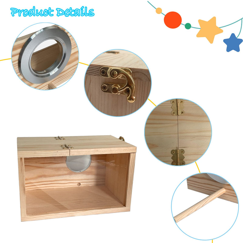 Transparent Parakeet Nesting Box,Wooden Parrot Nest Breeding Box with Perch Natural Bird House for Cage Suitable for Lovebirds Cockatiels Canaries Horizontal Box Small - PawsPlanet Australia