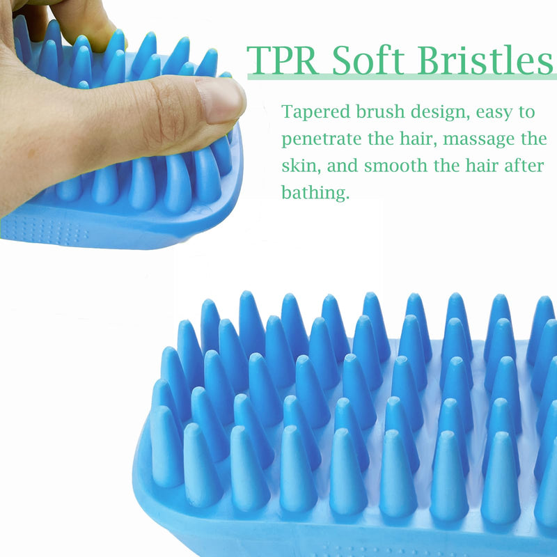 Dog Bath Brush, Pet Silicone Shampoo Brush, Rubber Shower Wash Curry Brush for Short Long Haired Dogs Cats Shedding Grooming and Massage, Pet Rubber Brush Removes Loose & Shed Fur (Blue) Blue - PawsPlanet Australia