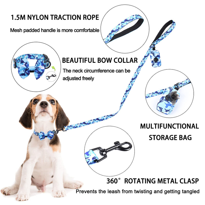 Step in Dog Harness and Leash Set, Adjustable Reflective No Pull Dog Vest Harness Set for Puppy Medium Dog with Bow Collar, Leash and Poop Bag, Medium Blue Camouflage M (neck 13" chest 14.2"-18.8") - PawsPlanet Australia