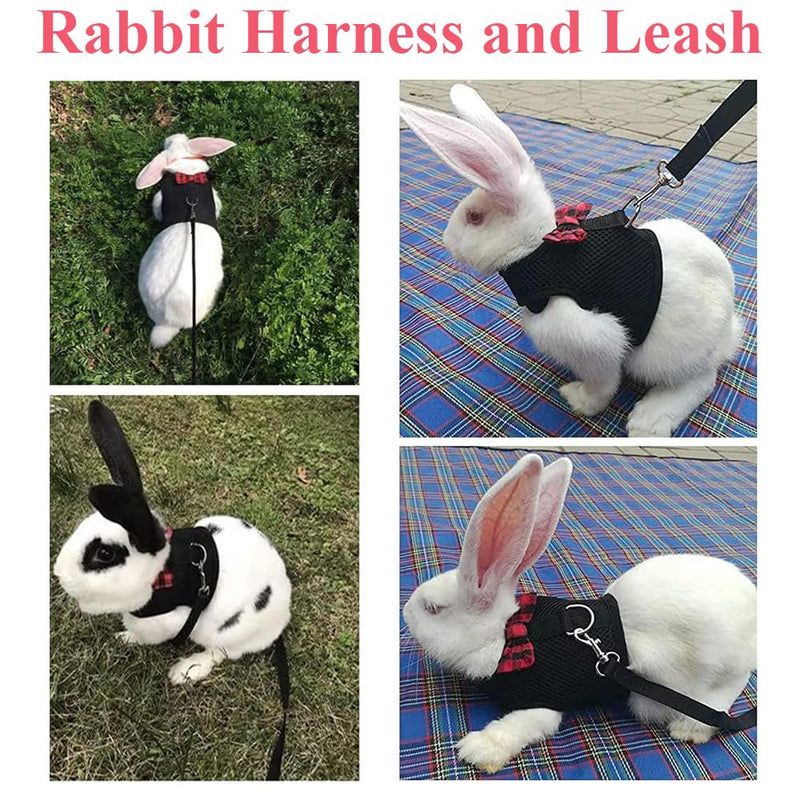 ASOCEA Adjustable Bunny Harness and Leash Breathable Mesh Vest Harness for Rabbits Walking Soft Pet Harness Vest Cloth Lead for Small Animals Rabbits Ferret Kitten Black M