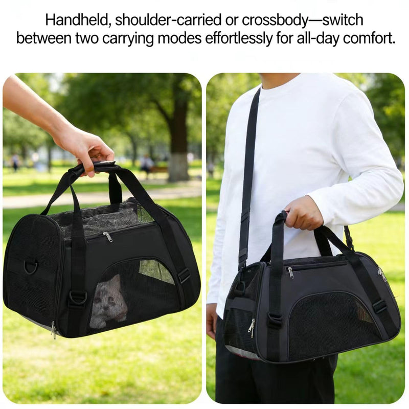 Breathable Pet Carrier Bag for Small/Medium Dogs & Cats, Portable Travel Pet Handbag with Mesh Windows, Waterproof Oxford Fabric Pet Carrier with Adjustable Shoulder Strap (Black) Black