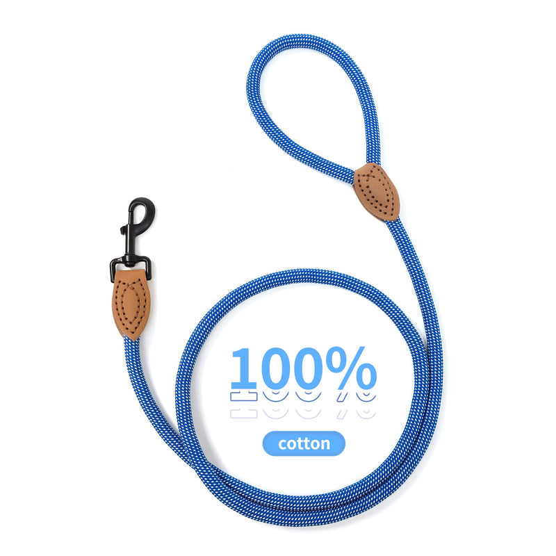 Mile High Life Rope Leash with Genuine Leather Connection, 6 FT/5 FT/4 FT, Heavy Duty Leash for Medium & Large Dogs(Blue White,72 Inch-1/2") - PawsPlanet Australia