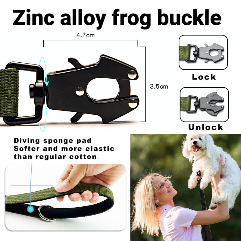 2PCS Tactical Dog Leash Heavy Duty, 20-25Inch Bungee Dog Leash, Training Walking Bungee Lead with Heavy Duty Frog Clip Car Seatbelt for Medium Large Dogs Training Walking (Black, Green) Black, Green - PawsPlanet Australia