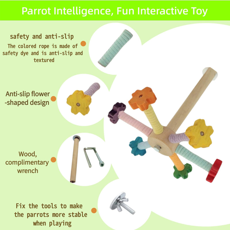 Flower Bird Stand Perch Toy, Interactive Spinning Parakeet Toys, Wooden Exercise Wheel Parrot Toy, Colorful Enrichment Cockatiel Toy for Birds Cage, Bird Cage Accessories Perch Toys for Budgies - PawsPlanet Australia