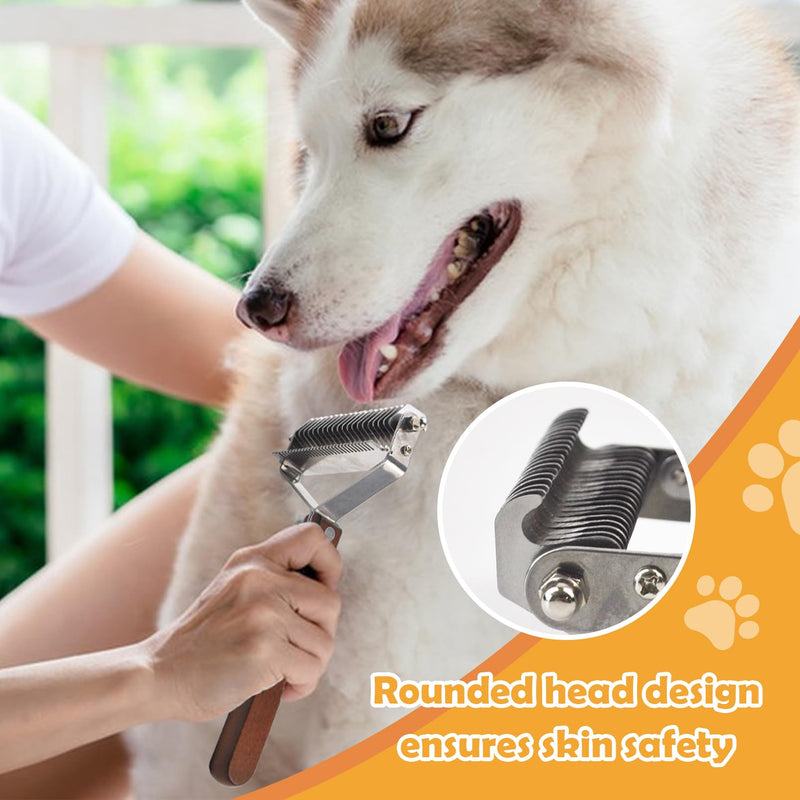 Pet Undercoat Rake for Long Haired Dogs Cats,2 in 1 Cat Safe Dematting Comb and Deshedding Brush Dog Grooming Tools with Wooden Handle Efficiently Remove Mats, Tangles, Loose Hair - PawsPlanet Australia