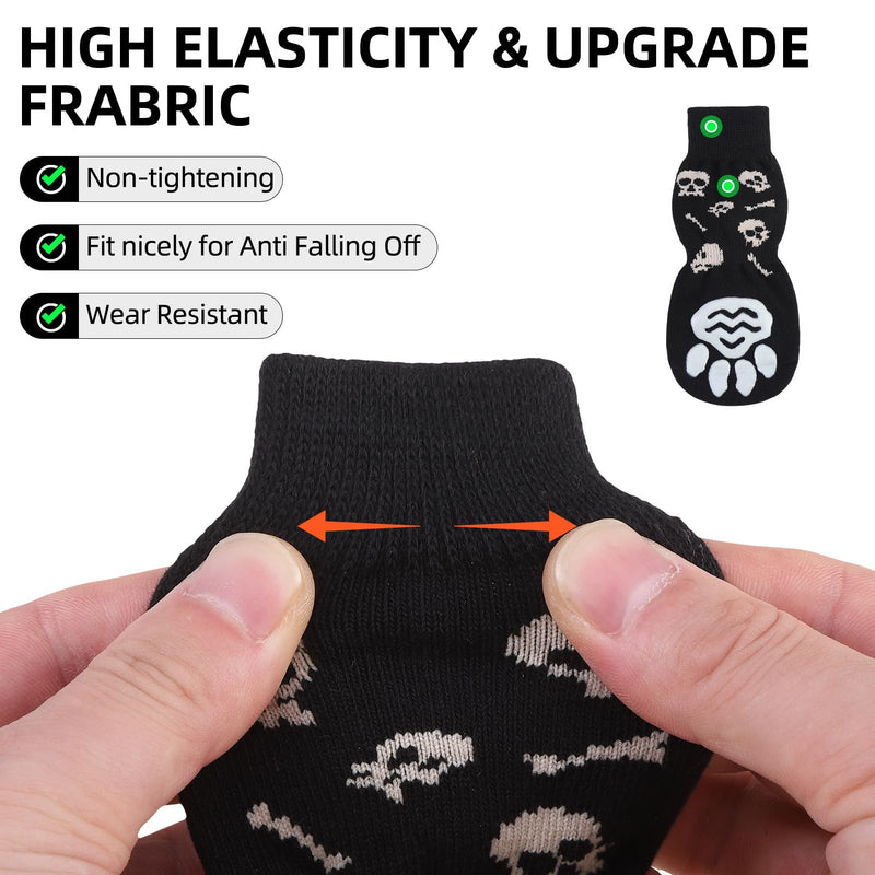 PUPTECK Anti Slip Dog Socks 2 Pairs with Double Grippers for Hardwood Floors, Shoes for Hot/Cold Pavement, Boots & Paws Protectors to Prevent Licking, Traction Booties for Senior Smll Large Dogs X-Large(2 Pair) Black(Skull) - PawsPlanet Australia