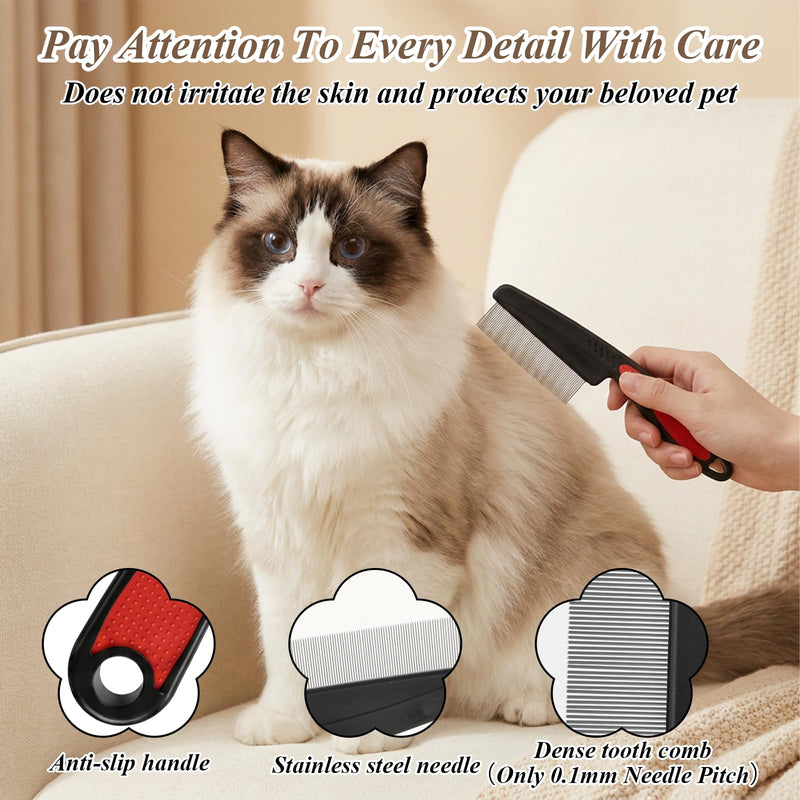 2 Pcs Flea Brush for Cat Dogs, Removal Flea and Tick Comb, Fine Tooth Stainless Cleaning Massage Brush for Dog Cat (Red)