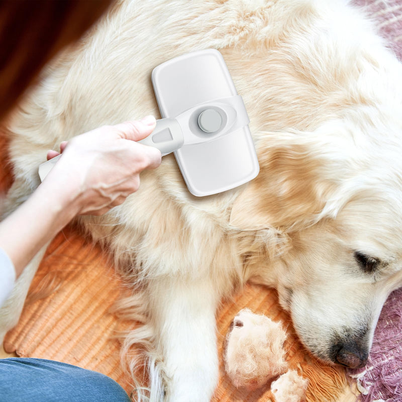 Self-Cleaning Slicker Brush for Dogs & Cats, Grooming Combs for Short & Long-Haired Dogs, Cats, Rabbits & More - Gently Removes Loose Undercoat, Mats and Tangled Hair White