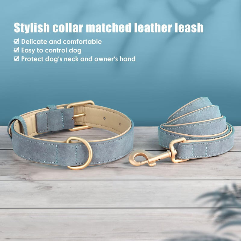 Beirui Soft Padded PU Leather Dog Collar and Leash Set, Durable Dog Leash and Collar Set with Metal Buckle, Breathable Pet Collars with 4FT Leash for Large Dogs(Blue, Neck 16-21") XL:Fit Neck 16-21"(48-75lbs) Blue - PawsPlanet Australia