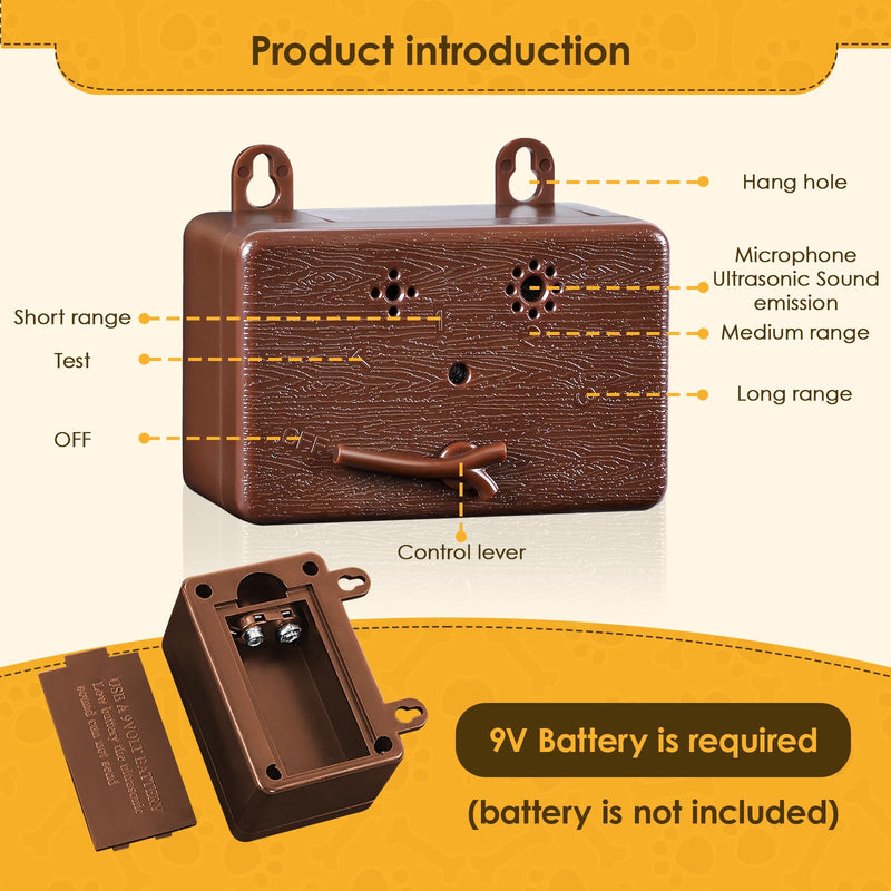 Anti Barking Device for Dog Bark Deterrent Device Bark Device Dog Stop Barking Ultrasonic Devices with 3 Range Modes for Large, Medium, Small Dogs（Brown）