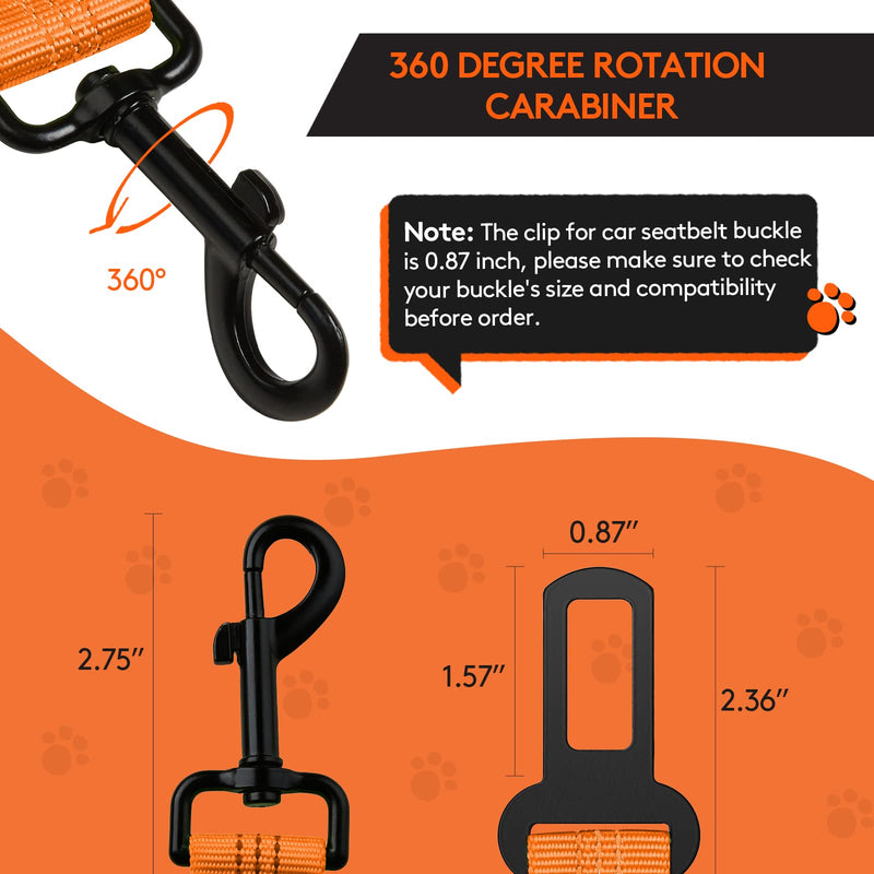 Nzonpet Dog Seat Belt, Retractable Dog Car Seatbelts, Safety Dog Seat Car Harness for Car Travel, Reflective Heavy Duty Pet Seat Belts w/Stainless Hook and Elastic Bungee Buffer-Orange Orange - PawsPlanet Australia