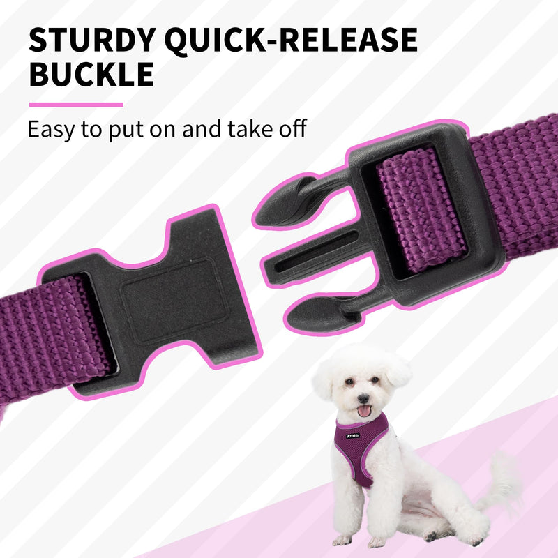 AIITLE Small Dog Harness, Triple-Layer Breathable Mesh, Adjustable Fit & Reflective Design, Choke-Free Over-The-Head Vest for Indoor/Outdoor Use, Perfect for Maltese, Chihuahua (S, Purple) S - PawsPlanet Australia