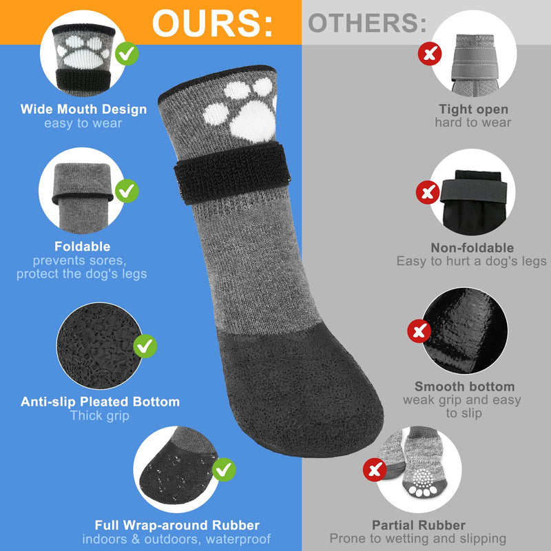BEAUTYZOO 6 PCS Anti Slip Dog Boots & Paw Protectors to Prevent Licking on Hardwood Floors,Waterproof Dog Shoes for Small Medium Large Senior Dogs,Grip Socks for Winter Snow Booties Outdoor Walking, M Grey