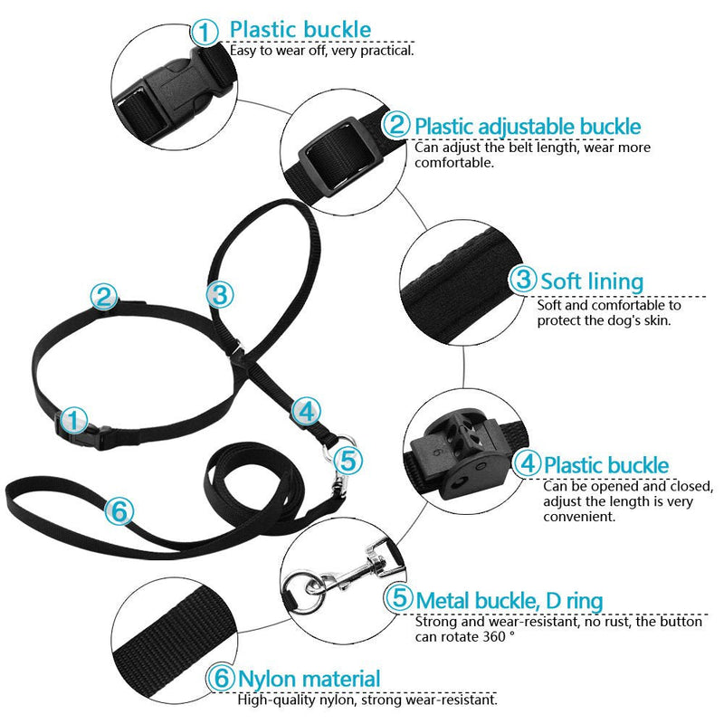 BARKELSS Dog Head Collar, Adjustable Padded Dog Halter to Stop Pulling, Gentle Control on Walks, Includes 1 Leash & Training Guide L Black - PawsPlanet Australia