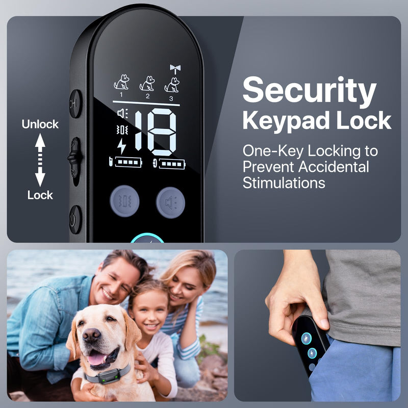 Dog Shock Collar with Remote Control, Dog Training Collar for Large Medium Dogs 40-120lbs Waterproof, Shock Collar for Dogs with Beep Vibration Security Lock (Matte Black) Matte Black - PawsPlanet Australia