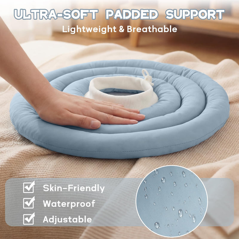 Dog Recovery Collar for Neck & Upper Body Wounds, Soft Donut Elizabethan Collar Alternative, Waterproof Dog Neck Protection with Drawstring, Comfortable Post-Surgery Collar, Dusty Blue XXL