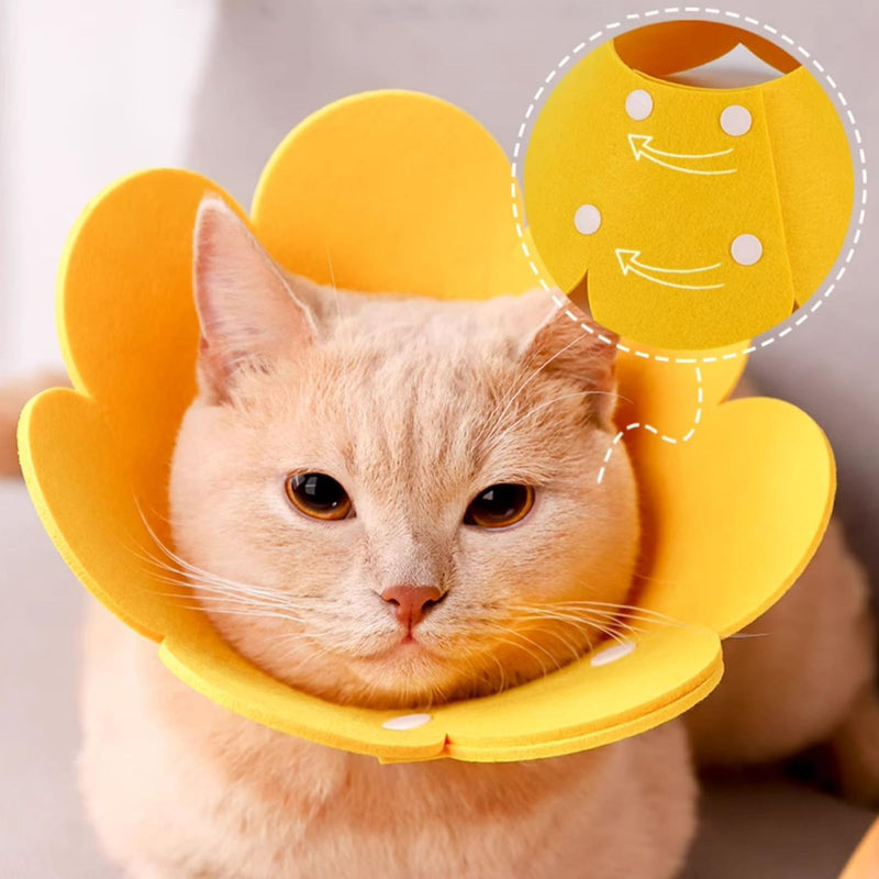 Adjustable Cat Recovery Collar, Soft Elizabethan Protective Cone for Cats After Surgery, Cute Sunflower Design, Comfortable Skin-Friendly EVA Collar to Prevent Licking Wounds (Fits 17-27cm Neck)