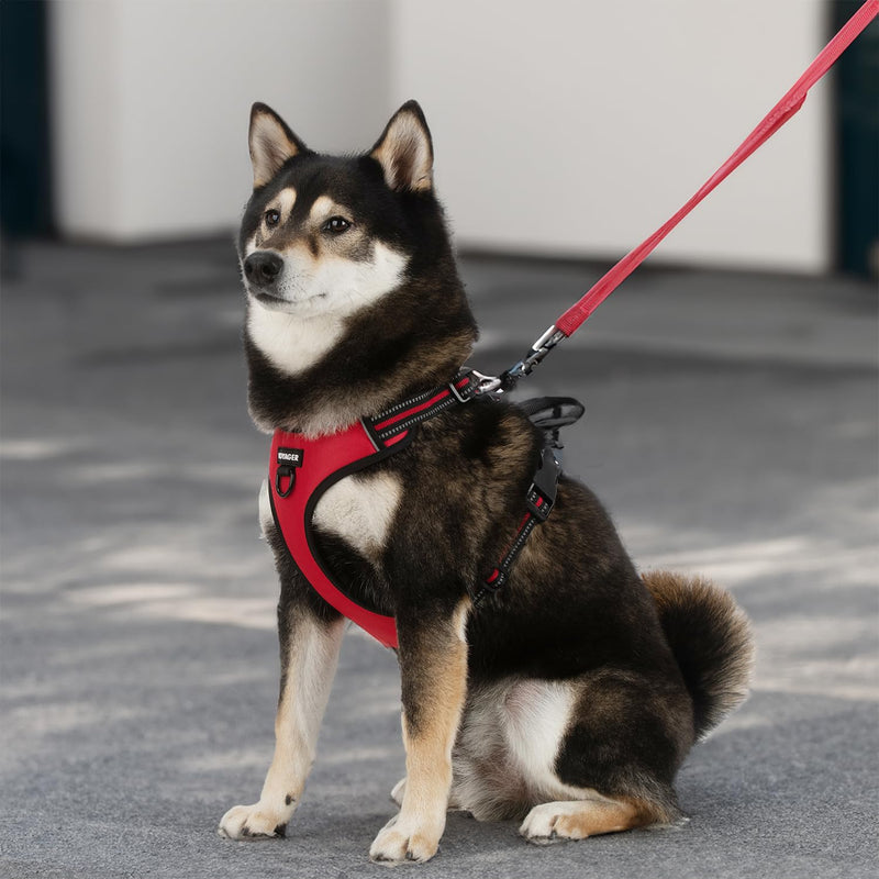 Voyager Dog Harness Dual Leash Attachment No-Pull Control Adjustable Soft but Strong Pet Harness for Medium and Large Dogs with 3M Reflective Technology, Leash Set Red Nylon, L (Chest: 25-30") L (Chest: 25 - 30") - PawsPlanet Australia