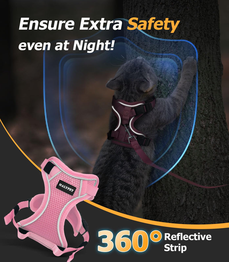 Halypet Cat Harness and Leash Set [MAX Safety 4th-Gen Upgrade] Escape Proof Adjustable Cat Leash Comfortable Soft Vest Easy to Wear Kitten Harness with Reflective Strip for Cats Walking, M Pink H600 Pro Pink Medium (13-18lb) - PawsPlanet Australia