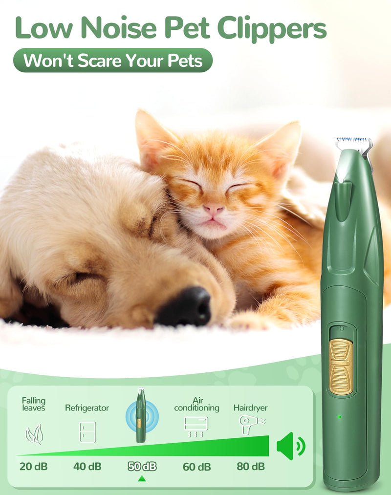 LEYOUFU Dog Paw Trimmer with LED Light, 2 Speed Dog Clippers for Grooming Small Dogs, Rechargeable Low Noise Pet Shaver for Trimming Dogs Cats Hair Around Paws, Eyes, Ears, Face, Rump Green - PawsPlanet Australia