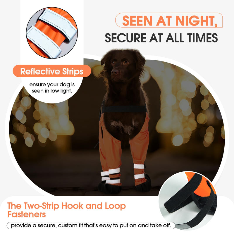 Pezluxe Dog Suspender Boots, Waterproof Anti-Slip Dog Rain Boots with Adjustable Strap for Small Medium Large Dogs, Reflective Paw Protector Pet Shoes for Outdoor Walking, Rain Snow Hiking, Orange, XS - PawsPlanet Australia