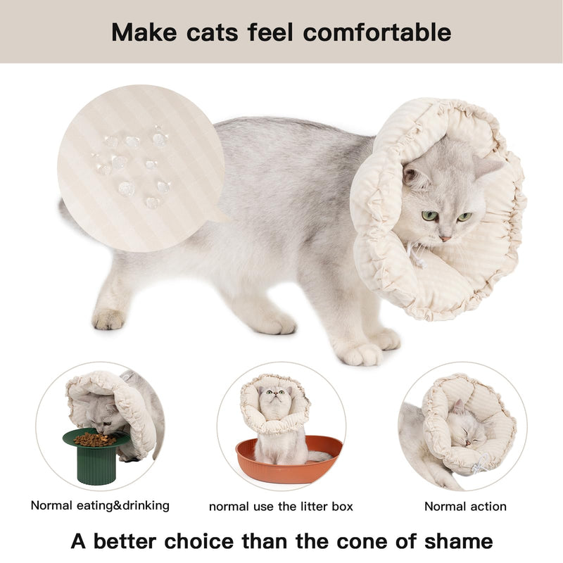 Cat Cone Collar，Cute Adjustable Recovery Collar，Cat Cones To Stop Licking That can Protect Head and Foot Wounds，Beige Flower All-Season Style(M) Beige Flower M(Neck: 6.5-10.5 in)