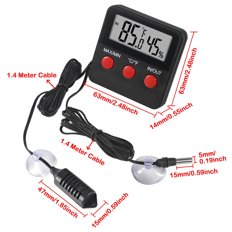 3PCS Digital Reptile Thermometer and Humidity Gauge Remote Probes Reptile Terrarium Thermometer Hygrometer Indoor Outdoor Temperature and Hygrometer Gauge - PawsPlanet Australia