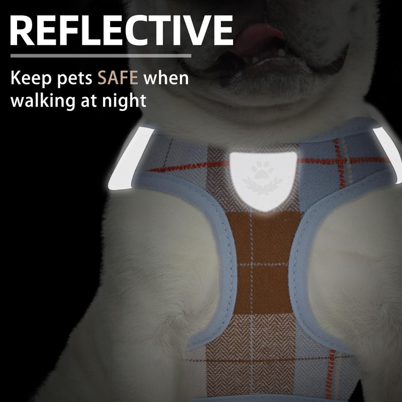 PUPTECK Adjustable Dog Harness Collar and Leash Set Step in No Pull Pet Harness for Small Medium Dogs Puppy and Cats Outdoor Walking Running, Soft Mesh Padded Reflective Vest Harnesses, BlueBrown XS Light Blue XS (CHEST 13"-14.5") - PawsPlanet Australia