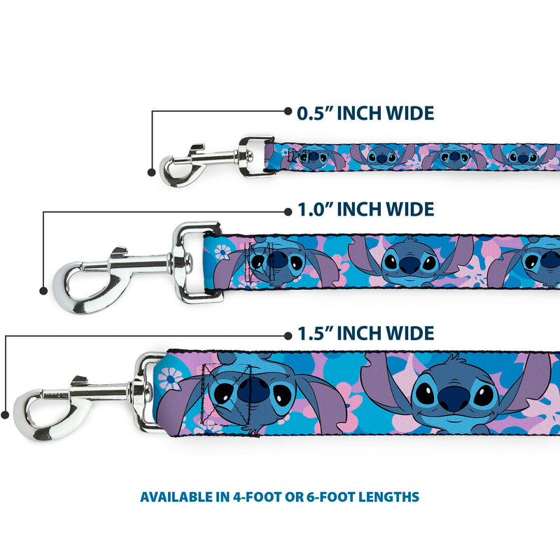Disney Pet Leash, Dog Leash, Lilo and Stitch Stitch Flip Expressions Close Up Blues Pinks, 6 Feet Long 1.5 Inch Wide 6 Feet Long - 1.5" Wide - PawsPlanet Australia