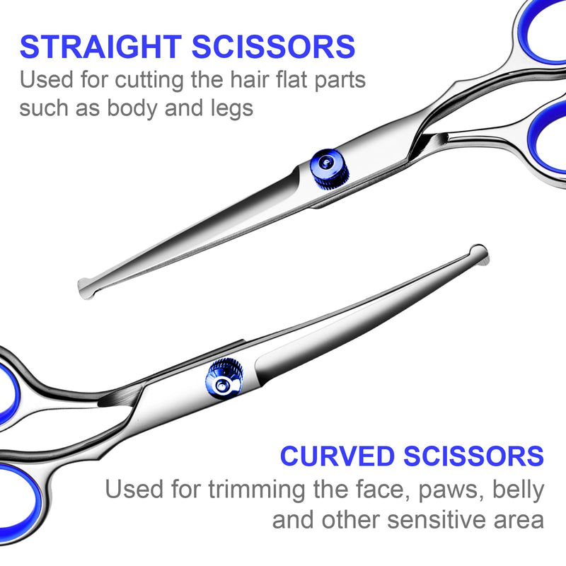 Professional 6 in1 Dog Grooming Scissors Kit, Titanium Coated Dog Scissors for Grooming, Grooming Shears Kit for Dogs Cat Pet At Home Blue 6 in 1 - PawsPlanet Australia