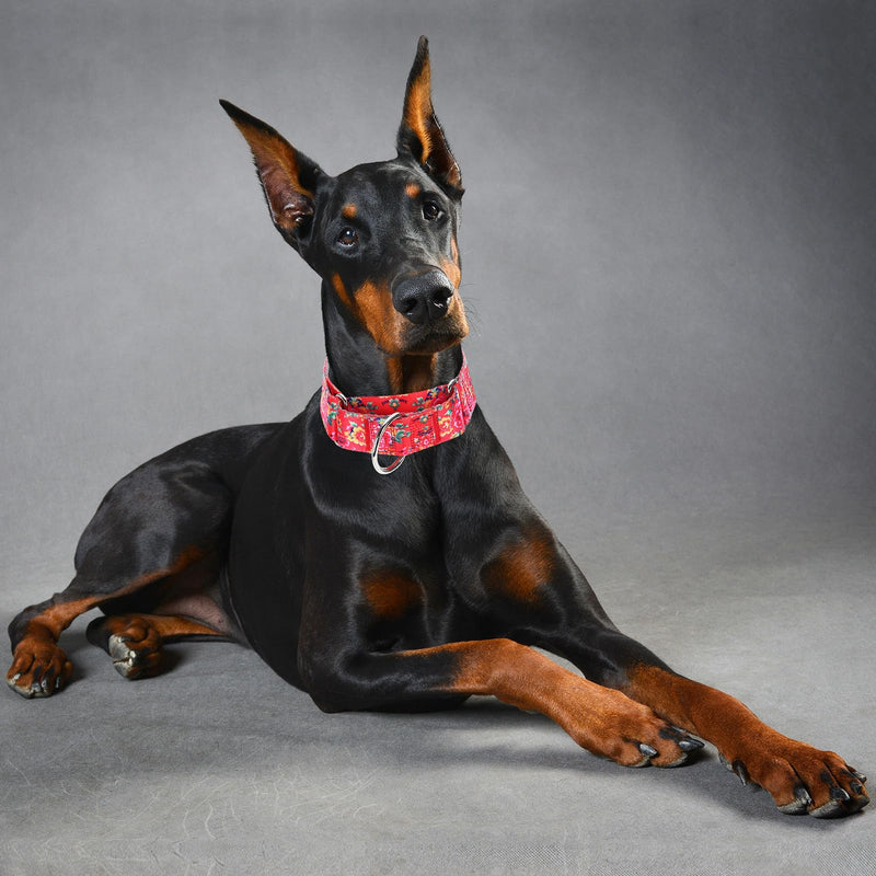 Martingale Dog Collar 1.5” Width – Heavy Duty Adjustable Training Collar with Stylish Red Floral Design – Secure Fit for Medium & Large Dogs – Perfect for Walking, Hunting & Outdoor Adventures M 7 M Neck 15-20" - PawsPlanet Australia
