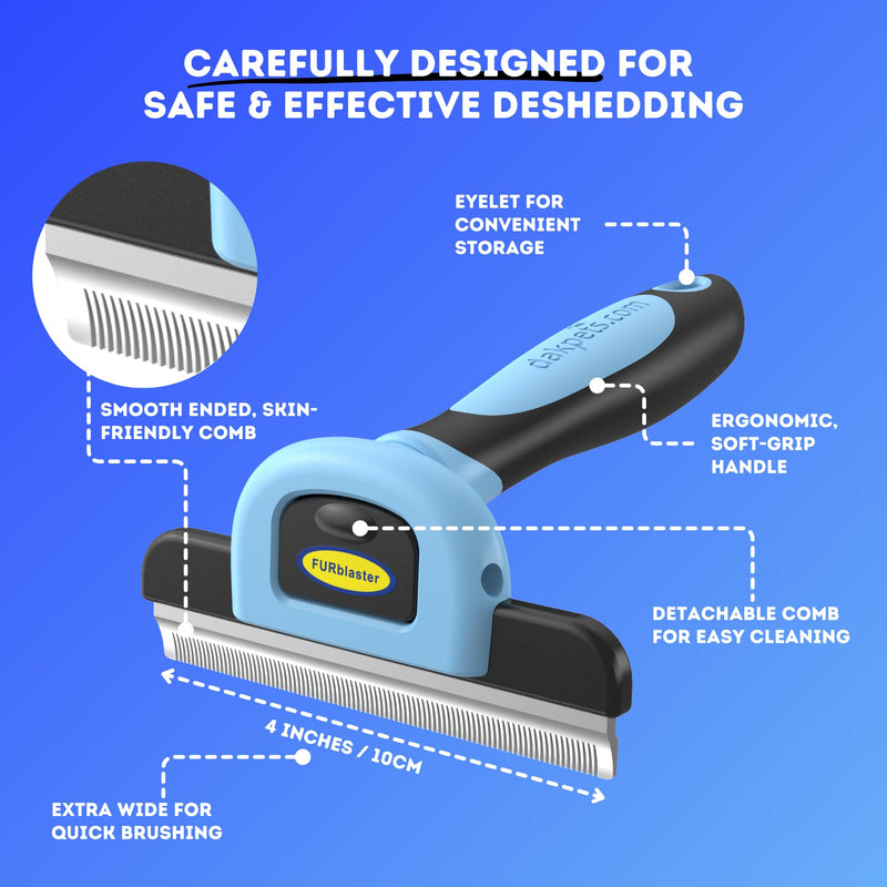 Deshedding Tool & Pet Grooming Brush for Small, Medium & Large Dogs, Cats & Horses, With Short to Long Hair. Dramatically Reduces Shedding In Under 10 Minutes Blue