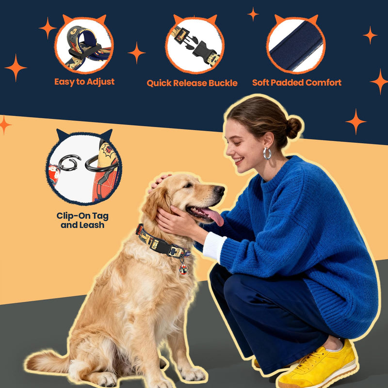 Dog Collar and Leash Set, QR Tag Adjustable Pet Collar, 5 FT Heavy Duty Dog Leash, Padded Handle, Quick Release Buckle, Metal Ring, 360° Swivel Clip for Small Dogs Walking Running (Dark Blue, S) Night Sky Blue Combo S (Neck 11.02-16.93'',Width 0.59'' ) - PawsPlanet Australia