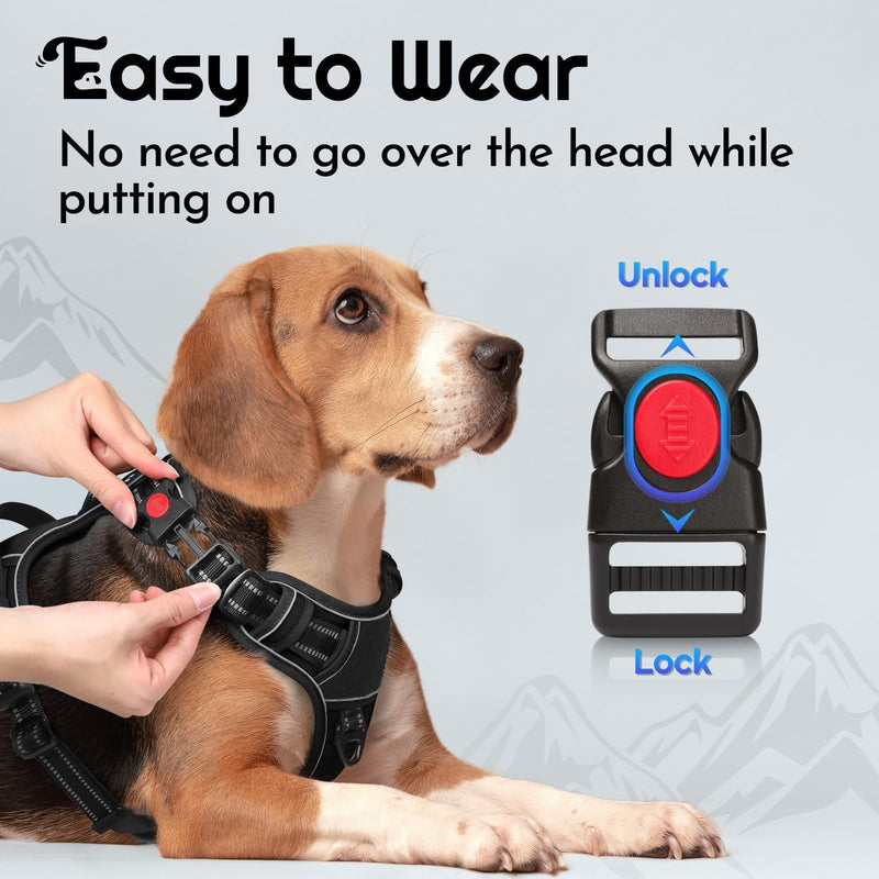 Eagloo Dog Harness for Large Dogs, Easy Wearing with 3 Quick-Release Buckles, Adjustable No Pull Pet Harness with MOLLE System, No Choke Reflective Vest with Control Handle, Black, XL X-Large - PawsPlanet Australia