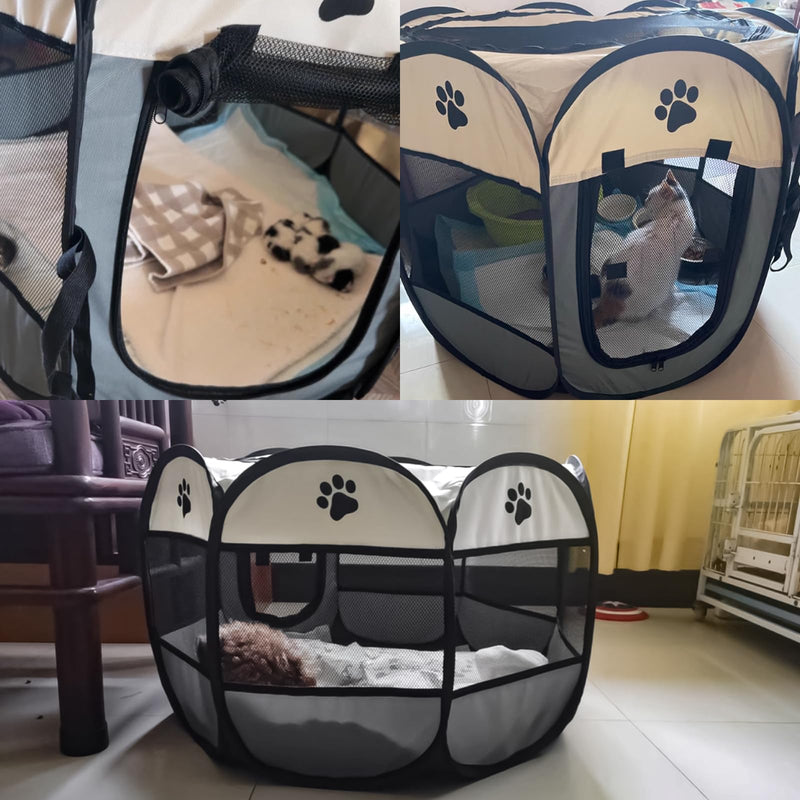 Portable Pet Playpen Small Dog Cat Pet Pen Foldable Pet Carrier Tent for Rabbit Hamster (grey, 73 * 73 * 43cm, 8) grey 73*73*43cm - PawsPlanet Australia