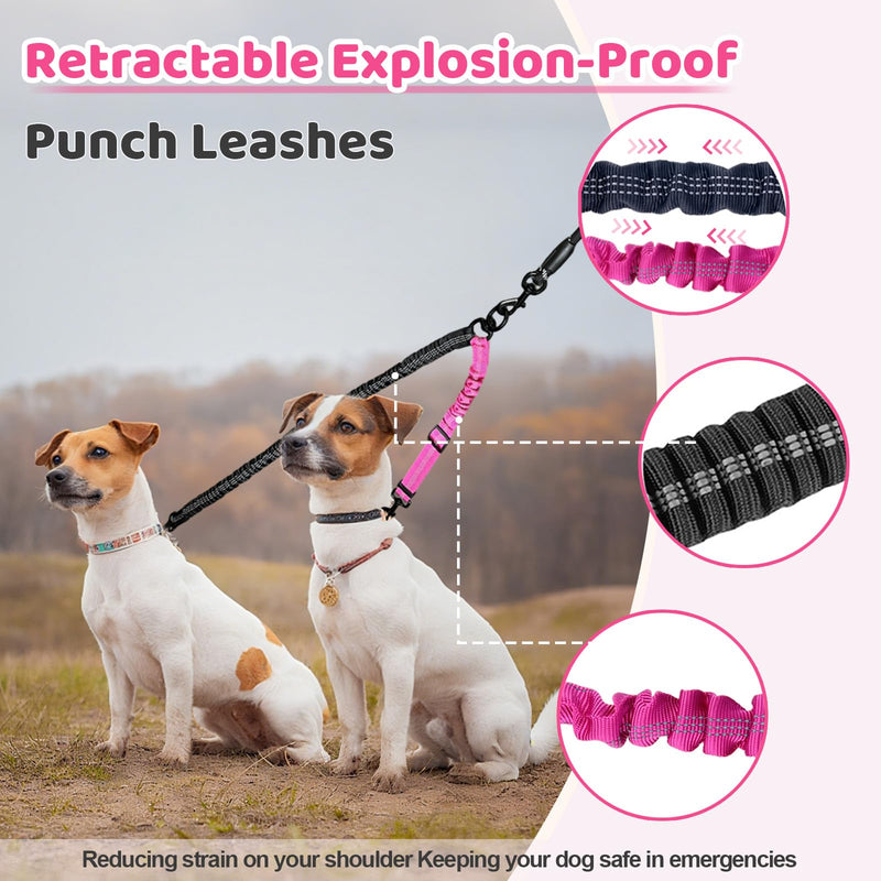 Double Dog Leash - 360°Swivel Tangle Free Splitter Attachment, 2 Dogs Multi-Functional Leashes, Dual Rope for Outdoor Walk Train Small Medium Large Two Pet, Fuchsia - PawsPlanet Australia