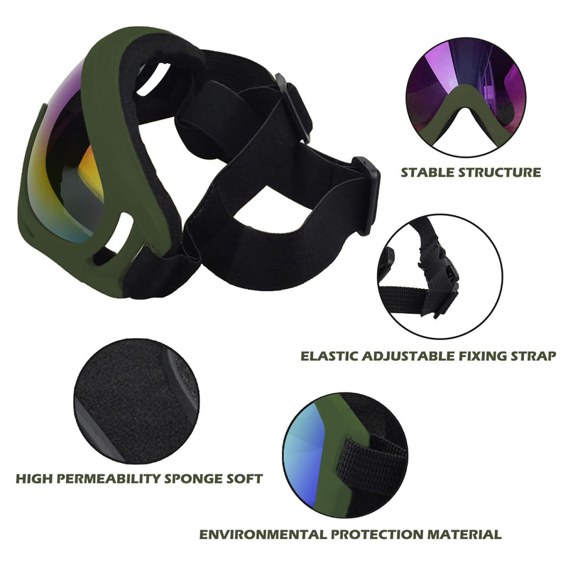 Large Dog Sunglasses, Dog Goggles with Adjustable Strap UV Protection Winproof Dog Puppy Sunglasses, Suitable for Medium-Large Dog Pet Glasses, Dogs Eyes Protection Army Green Frame&Colorful Lens&L - PawsPlanet Australia