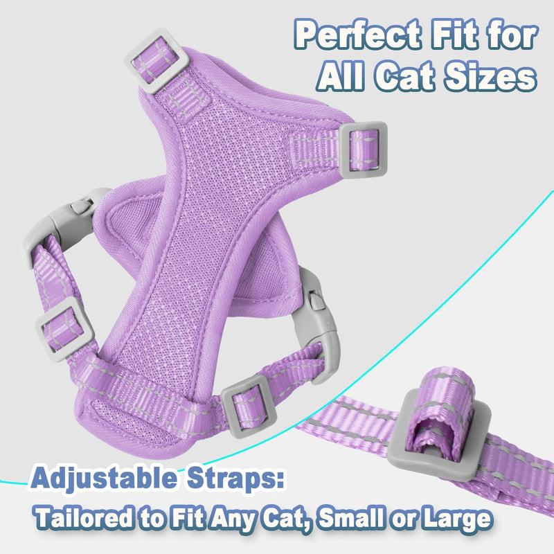 Cat Harness and Leash Set Escape Proof for Kitten Walking, Soft Adjustable Top Handle Vest Harnesses for Cats, Easy Control Breathable Reflective Small Medium Large, Violet Purple, M - PawsPlanet Australia