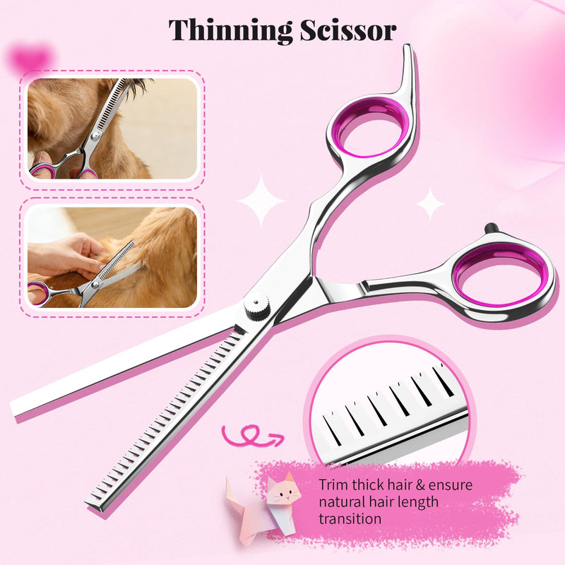 Pawaboo 5-Piece Professional Dog Grooming Scissors Set, Pink, Japanese Style, Stainless Steel with Titanium Coating