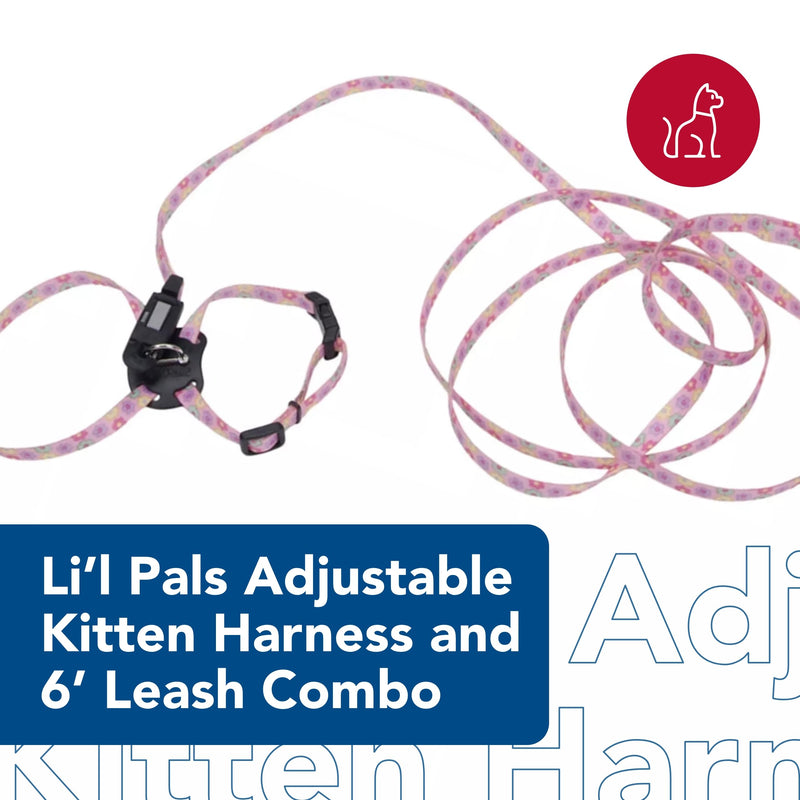 Coastal - Li’l Pals Adjustable Kitten Harness and Leash Combo - Pink and Purple Daisy Multi-Color - 3/8” x 6"-10” - PawsPlanet Australia