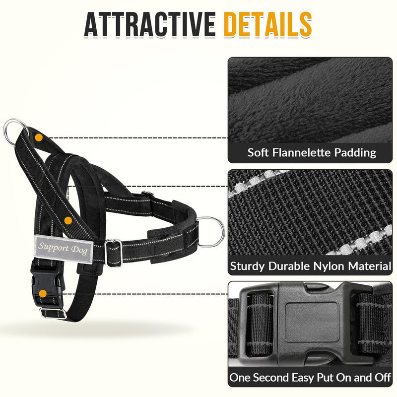 SlowTon No Pull Dog Harness with 5.7ft Lead - Adjustable Pet Harness with 2 Leash Clips, Reflective Vest with Easy Control Soft Padded Handle for Training and Walking Medium Large Dogs Black L - PawsPlanet Australia