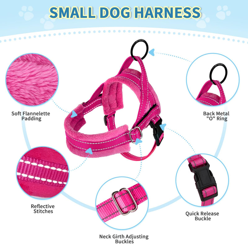 SlowTon No Pull Small Dog Harness and Leash Set, Puppy Soft Vest Harness Neck & Chest Adjustable, Reflective Lightweight Harness & Anti-Twist Pet Lead Combo for Small Medium Dogs (Fuchsia, XXS) XX-Small (Chest 11.5-15.0") A-Fuchsia